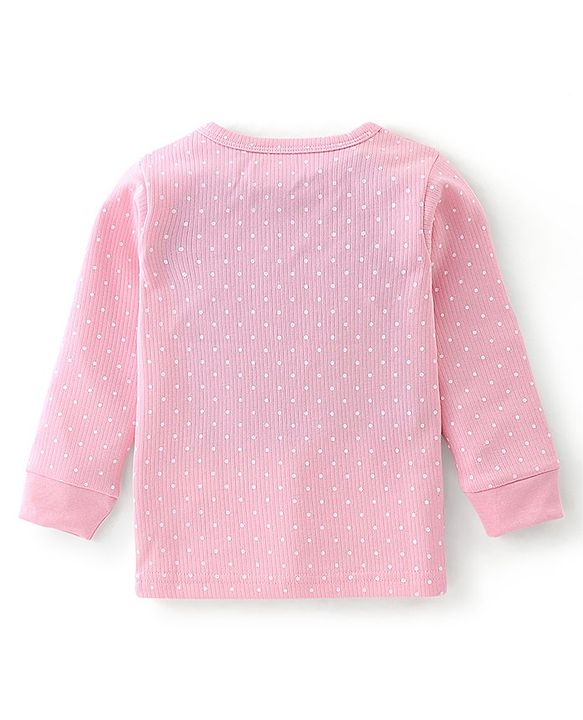 Babyhug Full Sleeves Polka Dot Printed Front Open Thermal Inner Wear Set-Pink