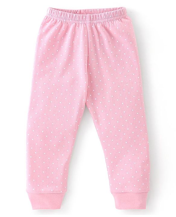 Babyhug Full Sleeves Polka Dot Printed Front Open Thermal Inner Wear Set-Pink