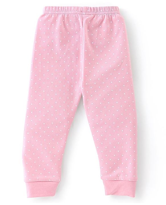 Babyhug Full Sleeves Polka Dot Printed Front Open Thermal Inner Wear Set-Pink