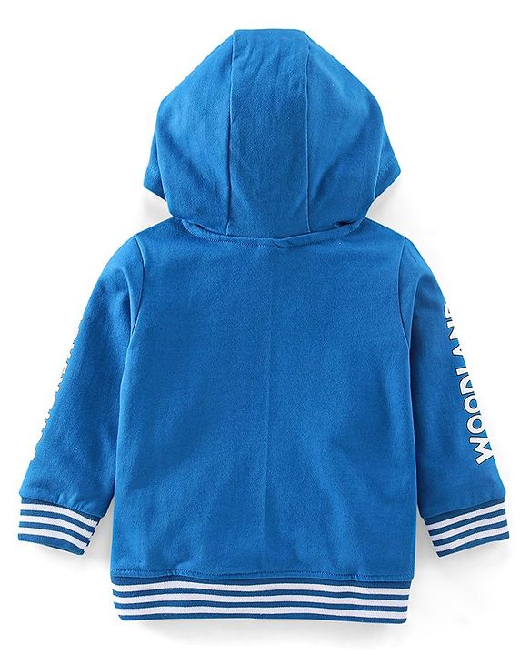Babyhug Cotton Knit Full Sleeves Hooded Sweatshirt With Bear Graphics - Blue