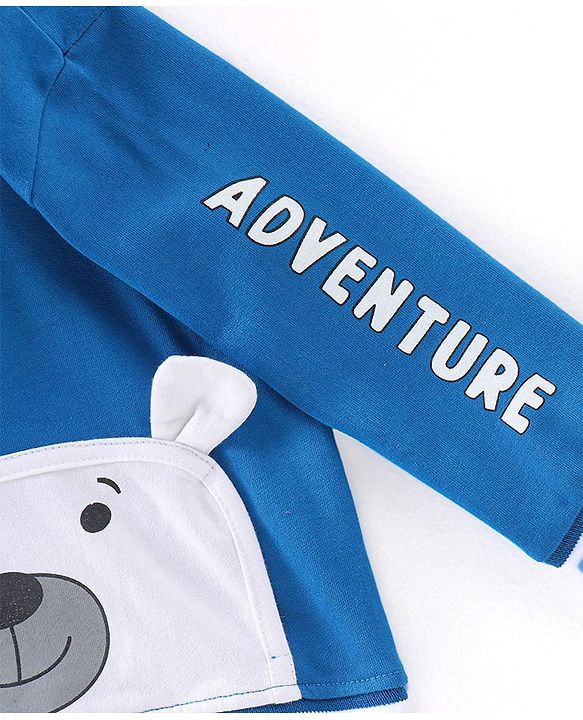 Babyhug Cotton Knit Full Sleeves Hooded Sweatshirt With Bear Graphics - Blue