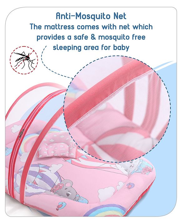 Babyhug Cotton Bedding Set with Mosquito Net Hot Air Balloon Print -  Pink