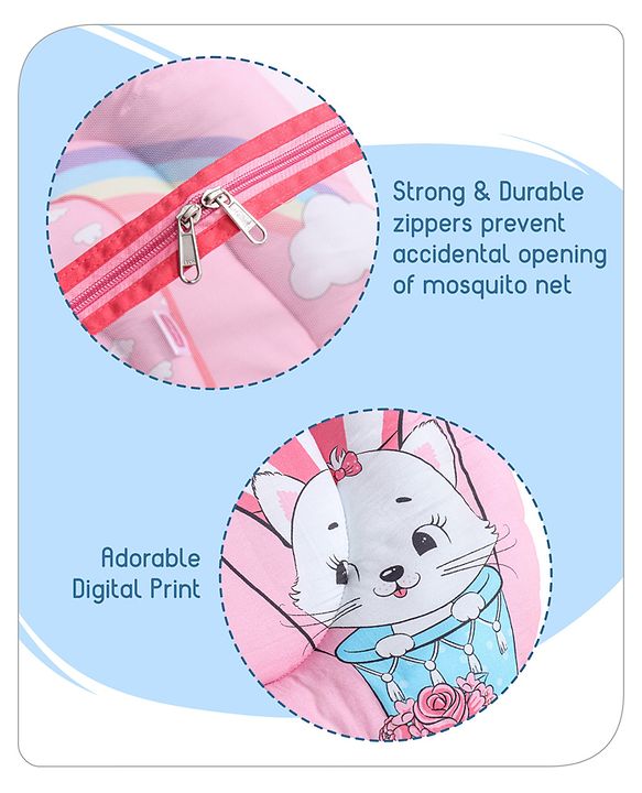 Babyhug Cotton Bedding Set with Mosquito Net Hot Air Balloon Print -  Pink