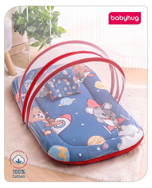 Babyhug Cotton Bedding Set with Mosquito Net Hot Air Balloon Print -  Pink