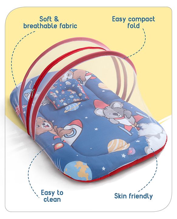 Babyhug Cotton Bedding Set with Mosquito Net Hot Air Balloon Print -  Pink