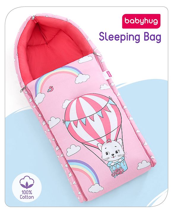 Babyhug Cotton Sleeping Bag Hot Air Balloon Print - Pink