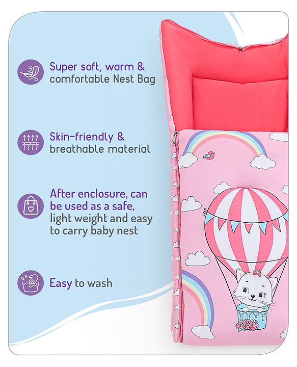 Babyhug Cotton Sleeping Bag Hot Air Balloon Print - Pink