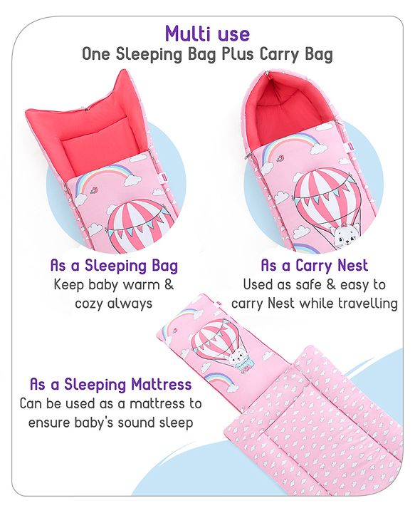 Babyhug Cotton Sleeping Bag Hot Air Balloon Print - Pink