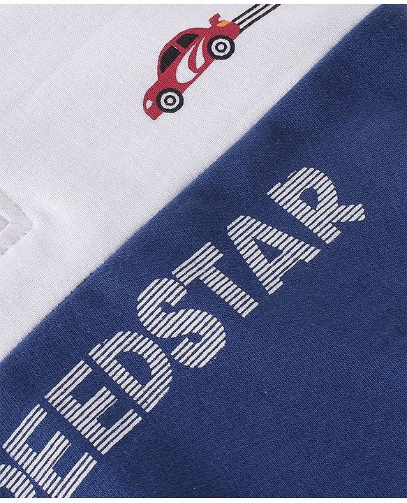 Babyhug Cotton Full Sleeves High Neck Sweatshirt With Graphics- White & Navy