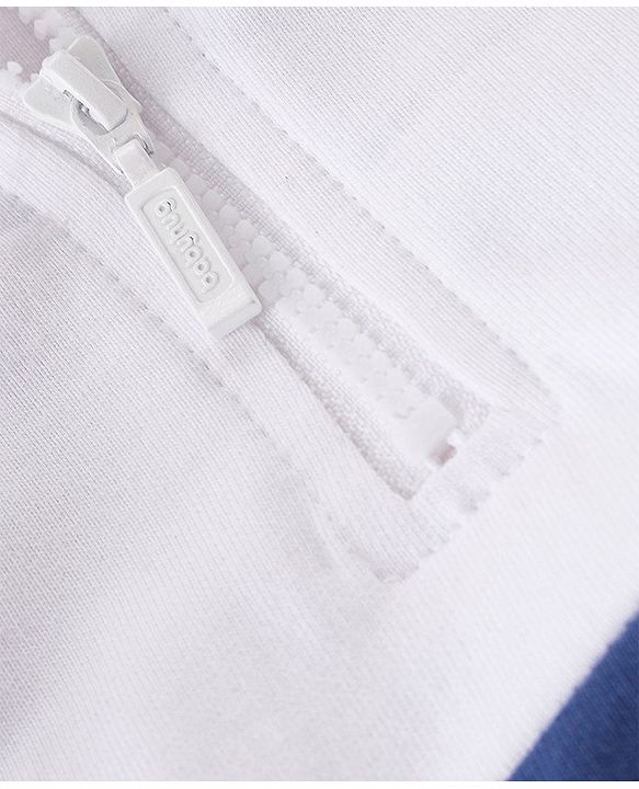 Babyhug Cotton Full Sleeves High Neck Sweatshirt With Graphics- White & Navy