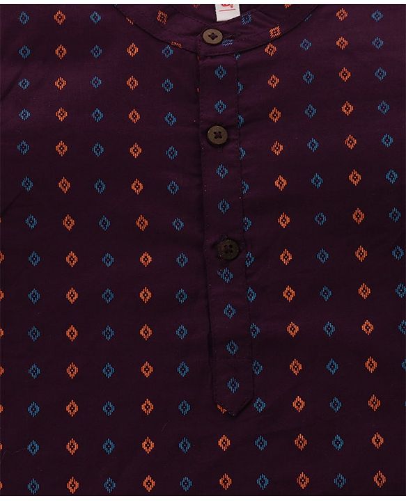 Babyhug Cotton Woven Full Sleeves Kurta & Dhoti Set Square Print - Purple & Orange