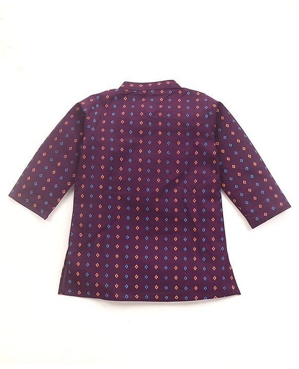 Babyhug Cotton Woven Full Sleeves Kurta & Dhoti Set Square Print - Purple & Orange