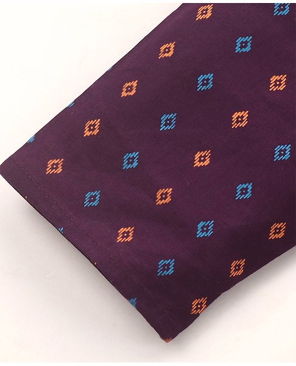 Babyhug Cotton Woven Full Sleeves Kurta & Dhoti Set Square Print - Purple & Orange