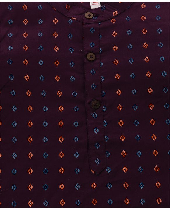 Babyhug Cotton Woven Full Sleeves Kurta & Dhoti Set Square Print - Purple & Orange
