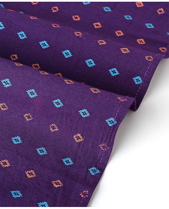 Babyhug Cotton Woven Full Sleeves Kurta & Dhoti Set Square Print - Purple & Orange