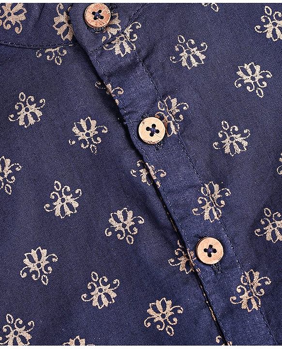 Babyhug Cotton Woven Full Sleeves Foil Printed Kurta & Pyjama Set - Navy Blue