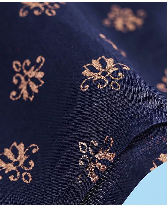 Babyhug Cotton Woven Full Sleeves Foil Printed Kurta & Pyjama Set - Navy Blue