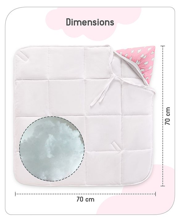 Babyhug Hooded Quilted Cotton Wrapper with Cloud Print- Pink