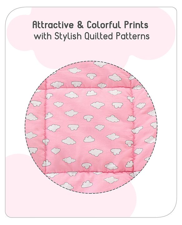 Babyhug Hooded Quilted Cotton Wrapper with Cloud Print- Pink