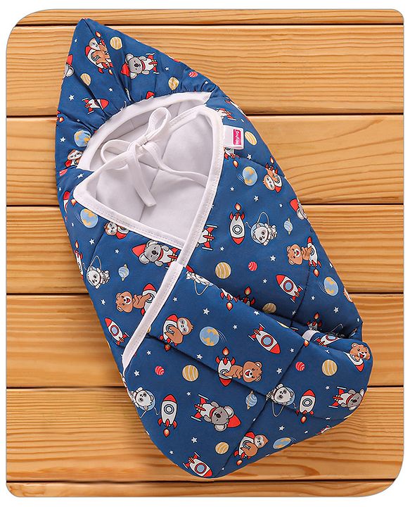 Babyhug Hooded Quilted Cotton Wrapper with Cloud Print- Pink