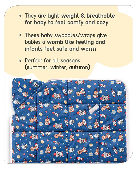 Babyhug Hooded Quilted Cotton Wrapper with Cloud Print- Pink