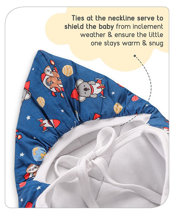 Babyhug Hooded Quilted Cotton Wrapper with Cloud Print- Pink