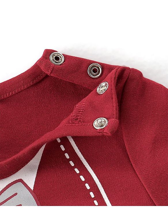 Babyhug Cotton Knit Full Sleeves Romper with Blazer Design - Red & White