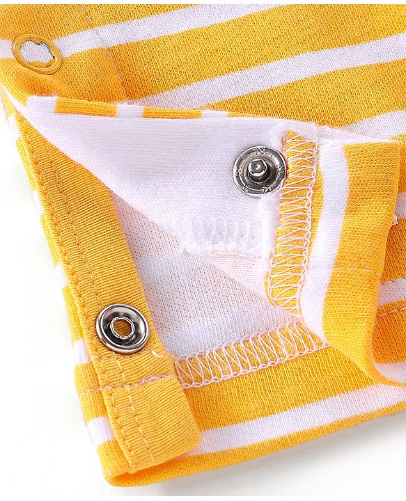 Babyhug 100% Cotton Interlock Knit Romper Stripes & Frog Print - Yellow