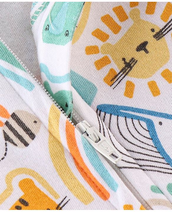 Babyhug 100% Cotton Knit Full Sleeves Rainbow & Kitty Printed Romper - Multicolour