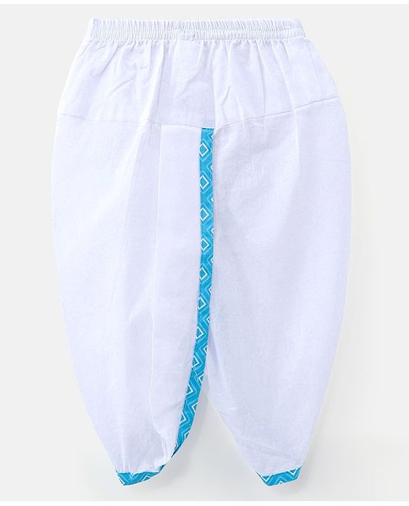 Babyhug Cotton Woven Full Sleeves Kurta & Dhoti Set Square Print - Blue & White