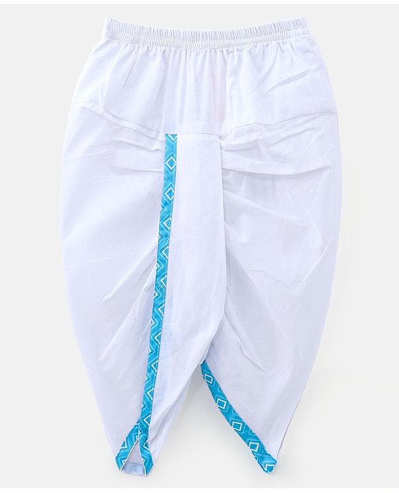 Babyhug Cotton Woven Full Sleeves Kurta & Dhoti Set Square Print - Blue & White