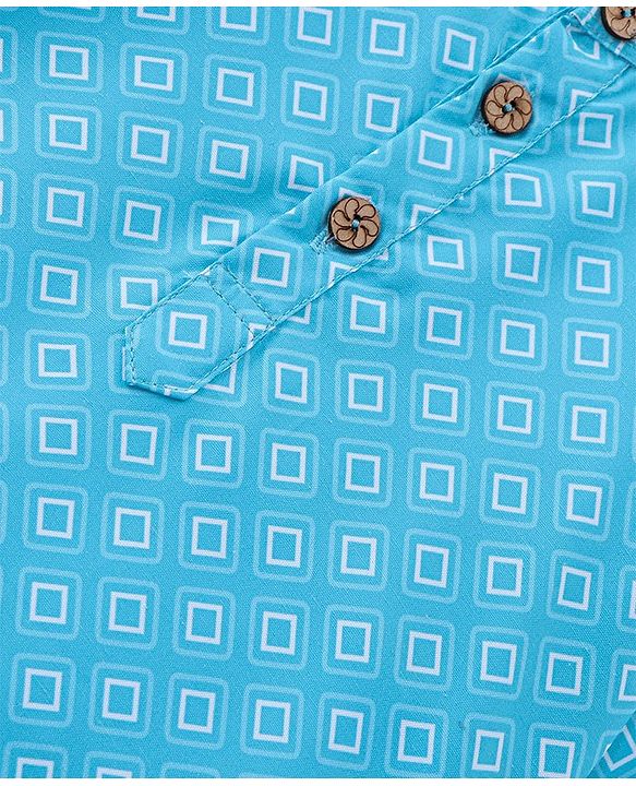 Babyhug Cotton Woven Full Sleeves Kurta & Dhoti Set Square Print - Blue & White