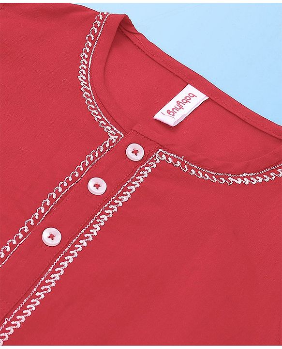 Babyhug Cotton Solid Full Sleeves Kurta Pyjama - Red