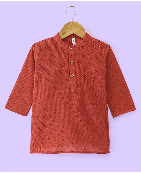 Babyhug Cotton Handloom Dobby Full Sleeves Kurta & Pyjama Set - Red & White
