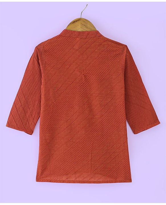 Babyhug Cotton Handloom Dobby Full Sleeves Kurta & Pyjama Set - Red & White