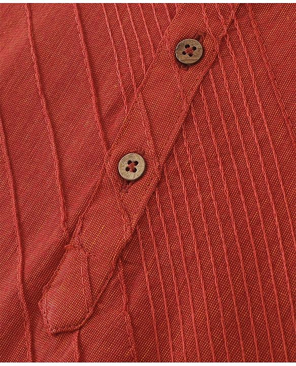 Babyhug Cotton Handloom Dobby Full Sleeves Kurta & Pyjama Set - Red & White