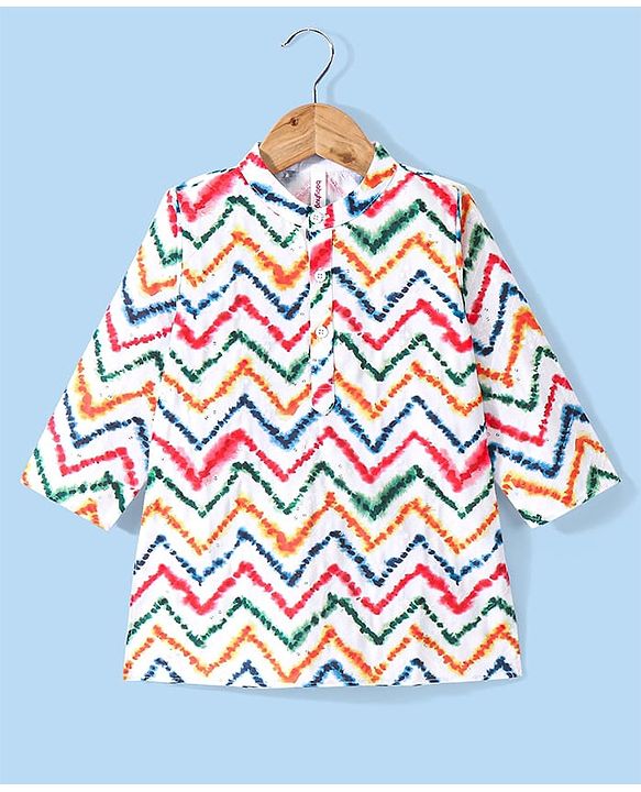 Babyhug Cotton Woven Full Sleeves Printed Kurta Dhoti Set - White