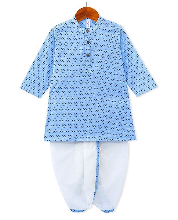 Babyhug Cotton Woven Full Sleeves Kurta & Dhoti Set Floral Print - Blue