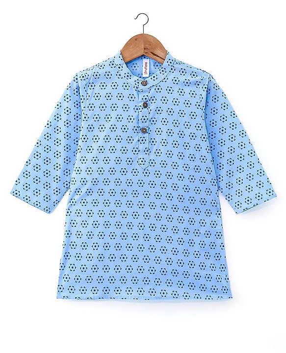 Babyhug Cotton Woven Full Sleeves Kurta & Dhoti Set Floral Print - Blue