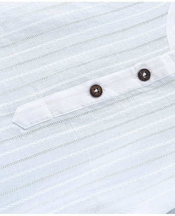 Babyhug Cotton Woven Full Sleeves Embroidered Stripes Handloom Dobby Kurta & Dhoti Set - White