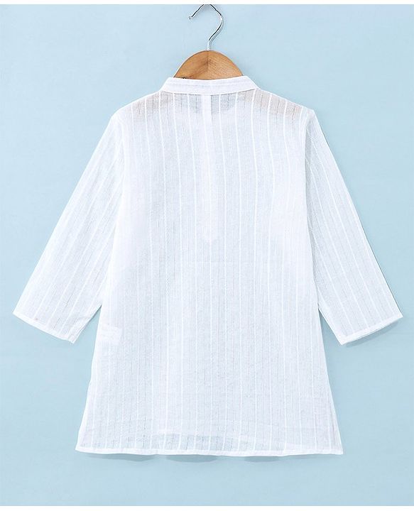 Babyhug 100% Cotton Woven Full Sleeves Handloom Dobby Dhoti Kurta Set - White
