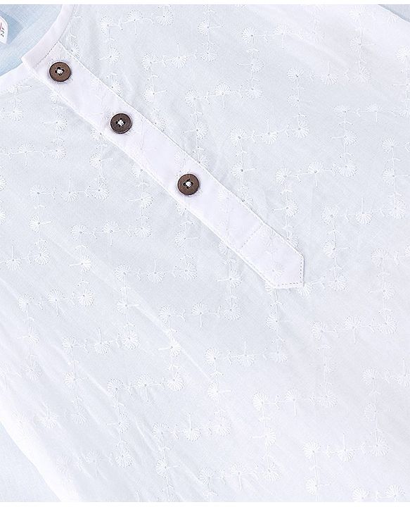 Babyhug Cotton Schiffly Full Sleeves Kurta & Payjama Set - White