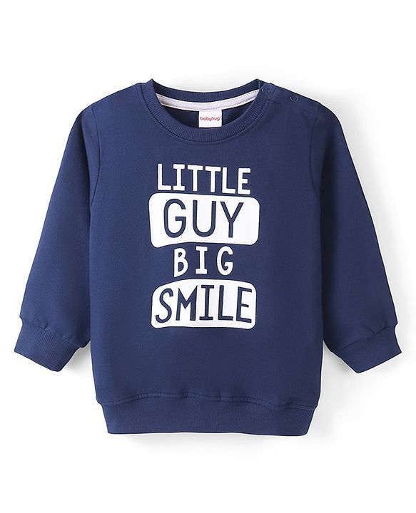 Babyhug 100% Cotton Full Sleeves Sweatshirt with Text Graphics Print - Navy Blue