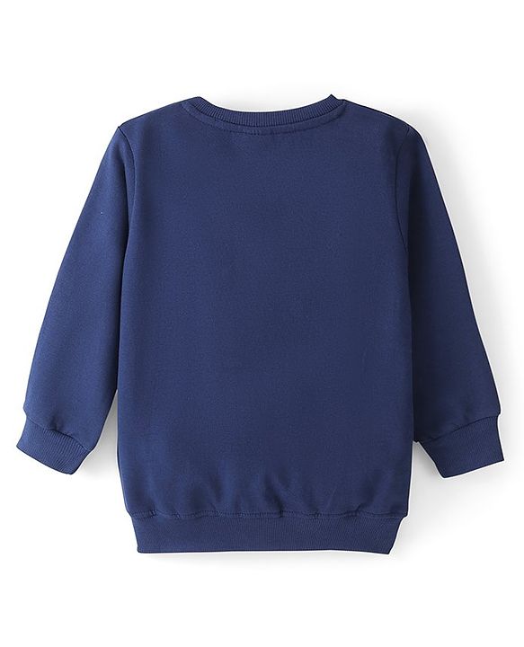 Babyhug 100% Cotton Full Sleeves Sweatshirt with Text Graphics Print - Navy Blue