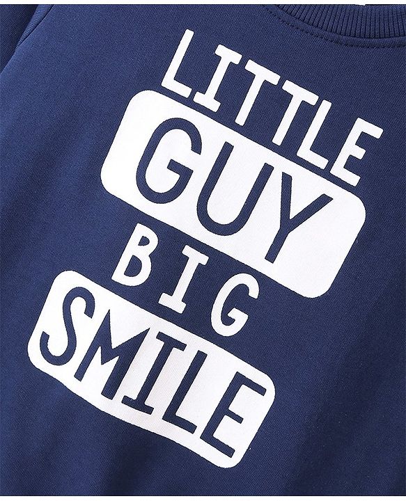 Babyhug 100% Cotton Full Sleeves Sweatshirt with Text Graphics Print - Navy Blue