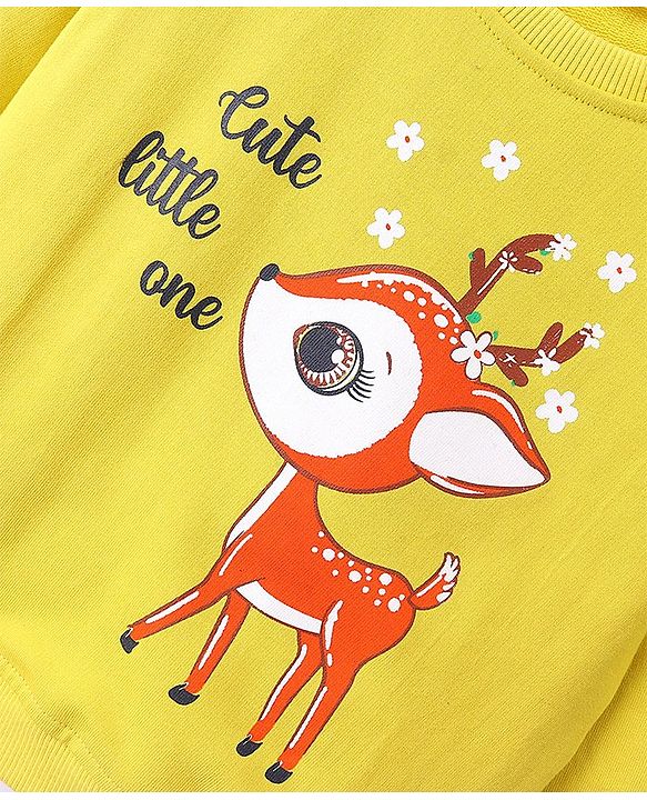 Babyhug 100% Cotton Full Sleeves Sweatshirt with Deer Graphics Print - Mustard Yellow