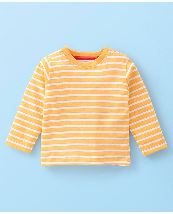 Babyhug 100% Cotton Knit Elephant Print Dungaree with Full Sleeves Stripe Inner Tee - Multicolour