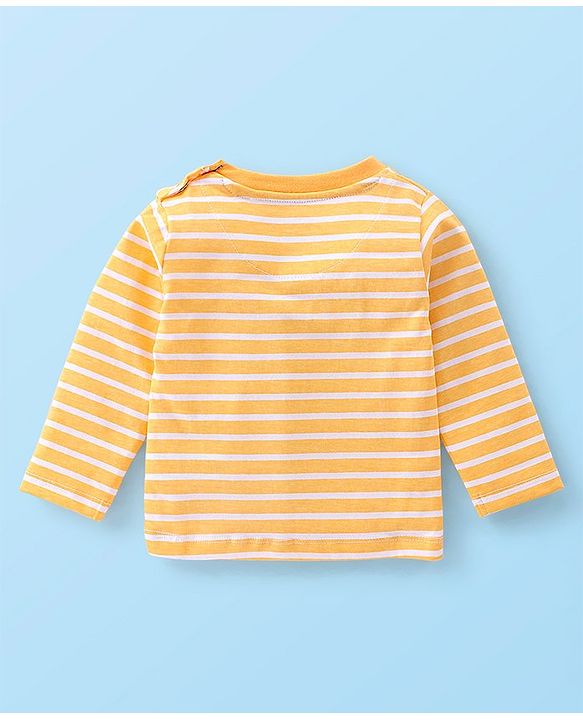 Babyhug 100% Cotton Knit Elephant Print Dungaree with Full Sleeves Stripe Inner Tee - Multicolour