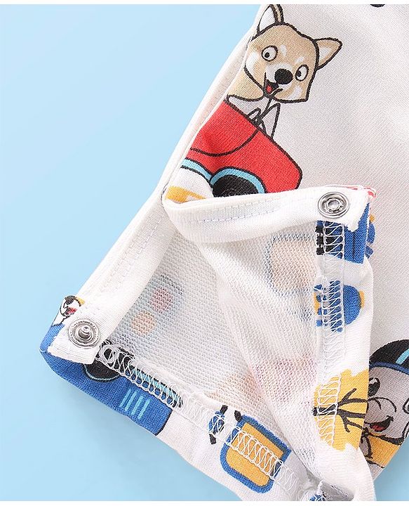 Babyhug 100% Cotton Knit Elephant Print Dungaree with Full Sleeves Stripe Inner Tee - Multicolour