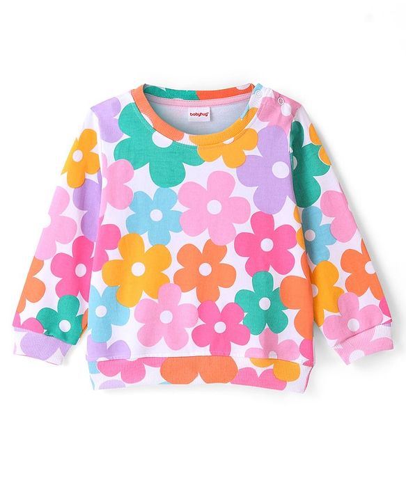 Babyhug 100% Cotton Full Sleeves Sweatshirt With All Over Floral Print - White
